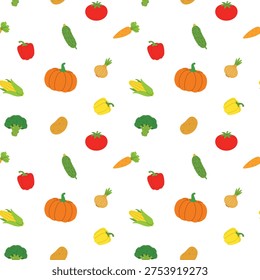 Harvest Vegetables Seamless Pattern. Cartoon print with garden plants.