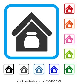 Harvest Warehouse icon. Flat grey pictogram symbol in a blue rounded squared frame. Black, gray, green, blue, red, orange color additional versions of Harvest Warehouse vector.