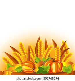Harvest wheat and pumpkin. Autumn background.