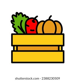 Harvest wooden box color icon. Simple style sign for mobile concept and web design. Box with vegetables flat vector icon. Farming and agriculture symbol, logo illustration. Vector graphics