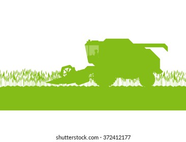 Harvester combine machine in wheat field harvesting grain agriculture landscape green ecology background vector concept