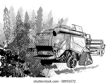 Harvester with corn on the background
