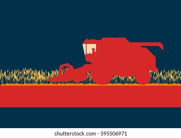 Harvester in field abstract vector background