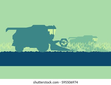 Harvester in field abstract vector background