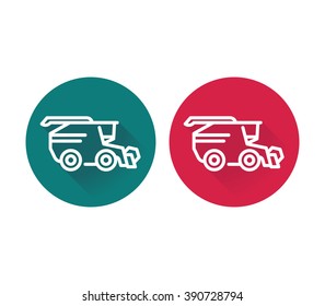 Harvester icon, grain harvester combine, harvester machine flat icons in green and red, vector illustration