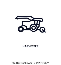harvester icon. Thin line harvester icon from agriculture and farm collection. Outline vector isolated on white background. Editable harvester symbol can be used web and mobile