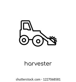harvester icon. Trendy modern flat linear vector harvester icon on white background from thin line Agriculture, Farming and Gardening collection, outline vector illustration