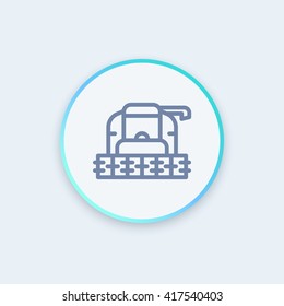 Harvester machine line icon, grain harvester combine front view, stylish round icon, vector illustration