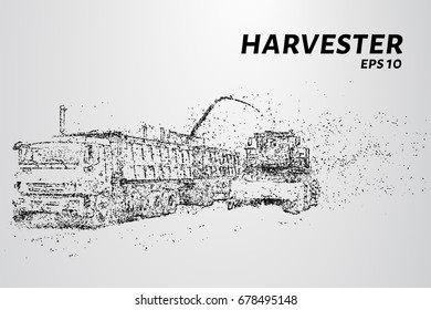 Harvester of particles. Agricultural harvester breaks down into small molecules. Vector illustration.