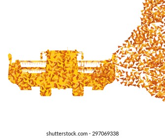 Harvester in work background illustration vector concept made of fragments isolated on white