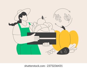 Harvesting abstract concept vector illustration. Collecting crops and vegetables, crop rotation, sustainable gardening, growing season, gestation period, homegrown food abstract metaphor.