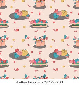 Harvesting. Autumn vegetables and fruits. Seamless illustration. For textiles, wallpaper or paper.
