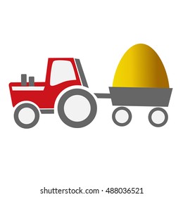 Harvesting banner. Fieldwork vector ilustration. Red Tractor with trailer