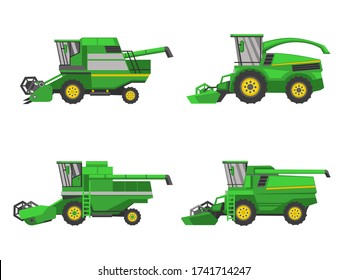 Harvesting combine set, vector isolated on white background flat style icon.