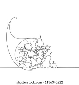 Harvesting, cornucopia. Drawing by a continuous line.  Autumn