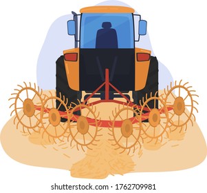 Harvesting field wheat, farming equipment technique grain isolated on white, flat vector illustration. Concept agricultural machinery corn processing machinery, cereal hill mechanism.