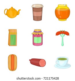 Harvesting food icons set. Cartoon set of 9 harvesting food vector icons for web isolated on white background