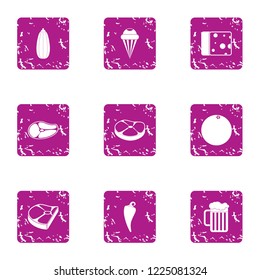 Harvesting foodstuff icons set. Grunge set of 9 harvesting foodstuff vector icons for web isolated on white background