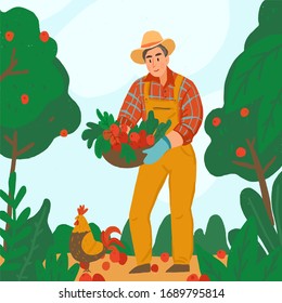 harvesting, garden. village. vector illustration.