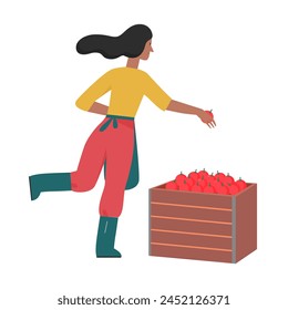 Harvesting gardener girl. Planting flowers, farming hobby, seasonal harvest flat vector illustration