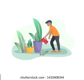 Harvesting and gardening kid boy doing farming and garden job, watering, planting, growing and transplant sprouts. Reaping crop concept