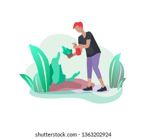 Harvesting and gardening people, man doing farming and garden job, dig and remove weeds, planting, growing and transplant sprouts. Spring concept