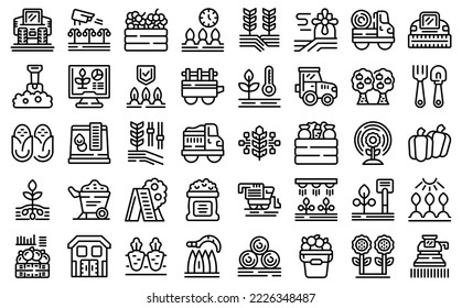 Harvesting icons set outline vector. Combine harvest. Farm field