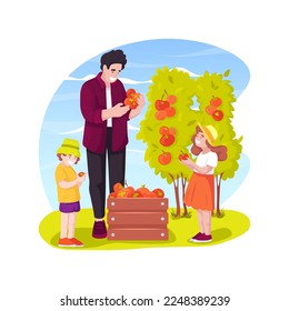 Harvesting isolated cartoon vector illustration. Children picking tomato from a plant, family harvesting greens, seasonal outdoor work, home gardening, backyard garden harvest vector cartoon.