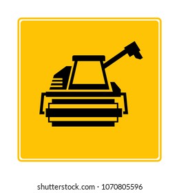 harvesting machine icon in yellow background