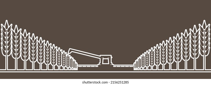 Harvesting machine working in the field. Combine harvester agricultural machine ride in the field of ripe wheat. Thin line style