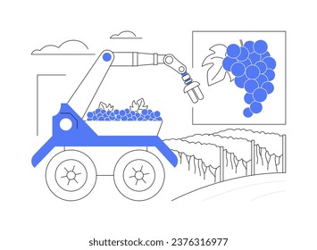 Harvesting and picking robots isolated cartoon vector illustrations. Robot picking grapes, smart agriculture, modern farming technology, computer machine in agribusiness vector cartoon.