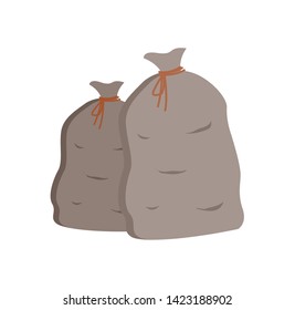 Harvesting season vector, gathered veggies in packages and tied with thread, natural vegetables in bags with rope, packaging of natural food flat style
