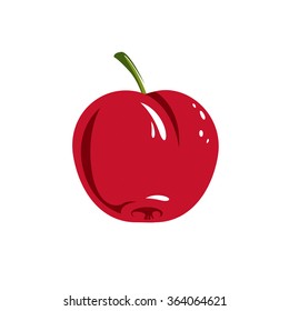 Harvesting symbol, single vector red fruit isolated. Ripe organic whole sweet apple, healthy food idea design icon.