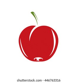 Harvesting symbol, single vector red fruit isolated. Ripe organic whole sweet apple, healthy food idea design icon.