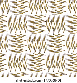 Harvesting time in autumn, spikelets seamless pattern. Organic ingredient for baking, bakery products. Fall season, golden cops agriculture and farming. Background or print vector in flat style