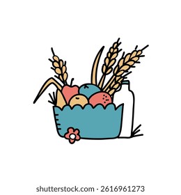 Harvesting Time and Basket of Fruit, Jewish holiday Shavuot concept