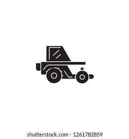 Harvesting tractor black vector concept icon. Harvesting tractor flat illustration, sign