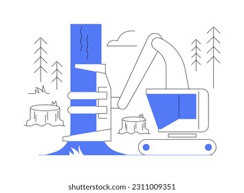 Harvesting trees abstract concept vector illustration. Feller buncher deals with forest harvesting, industrial transport, heavy machinery, logging trees, delimbing process abstract metaphor.