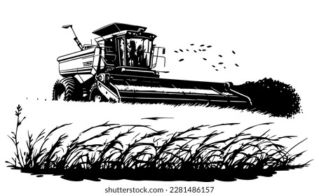 Harvesting vector black line illustration isolated white. Sketch art