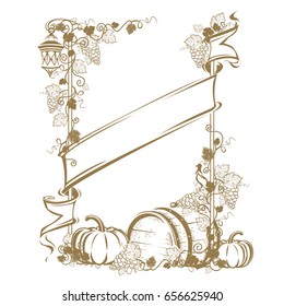 Harvesting. Vintage autumn frame. Vector illustration.