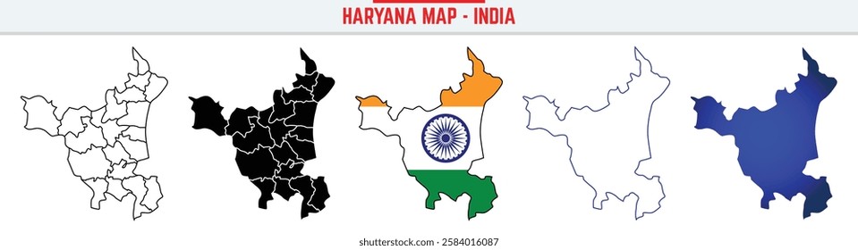 Haryana, State, HR Outline Icon – India Map Silhouette Vector. India map editable stroke outline icon