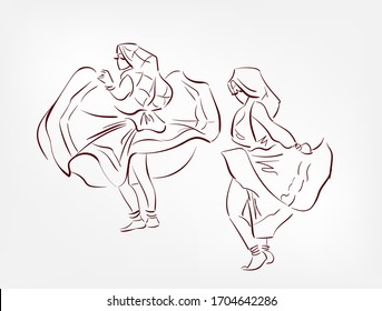 Haryana state India ethnic indian woman girl dance traditional sketch isolated design element