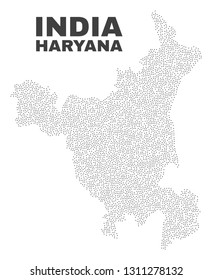 Haryana State map designed with small points. Vector abstraction in black color is isolated on a white background. Random small points are organized into Haryana State map.