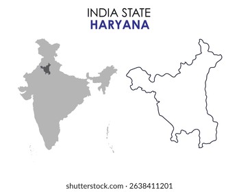 Haryana state map of India. Haryana map vector illustration. Haryana vector map on white background.