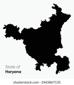 Haryana vector map with blac fill color on white background. Location map of Haryana, a state in North India. Haryana map vector illustration. Former part of Punjab. Industrial corridor with Delhi NCR