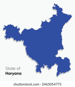 Haryana vector map with blue fill color on white background. Location map of Haryana, a state in North India. Haryana map vector illustration. Former part of Punjab. Industrial corridor with Delhi NCR