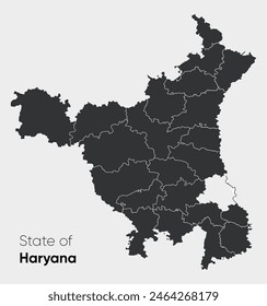 Haryana vector map on white background. Location map of Haryana, a state in North India. Haryana map vector illustration. with white strokes for districts