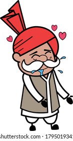 Haryanvi Old Man Cartoon Drooling In Love Character Design Illustration