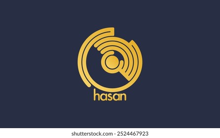 Hasan, Arabic Name Creative Arabic Typography. Mean in English Beautiful Golden Light. Arabic Kufi Calligraphy Vector Logo and Identity.
