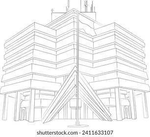 Hasanuddin University at Makassar South Sulawesi Black and White Vector Line Art Illustration